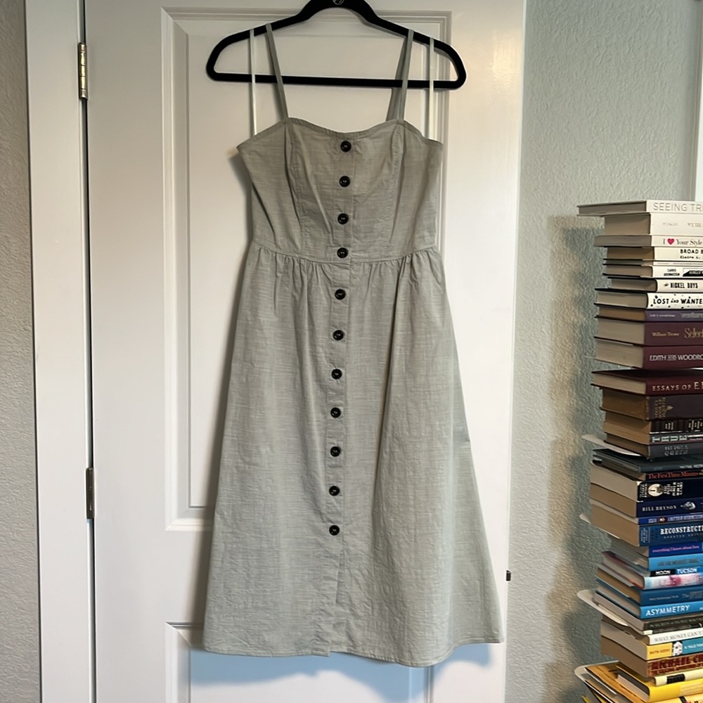 Promesa Light Green Button Front Sundress Pockets Tie Back Size L